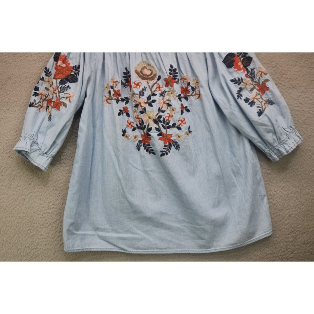 August Winds 3/4 Sleeve Embroidered Floral Top-Small-Cottagecore-BOHO - Picture 3 of 10